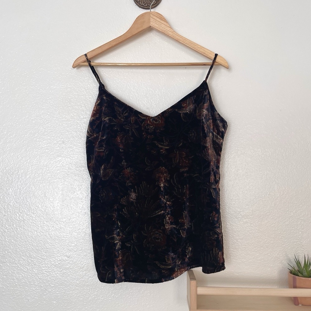 Paige Cicely Dark Floral Velvet Boho Tank Top Cami Size Small Adjustable Straps
